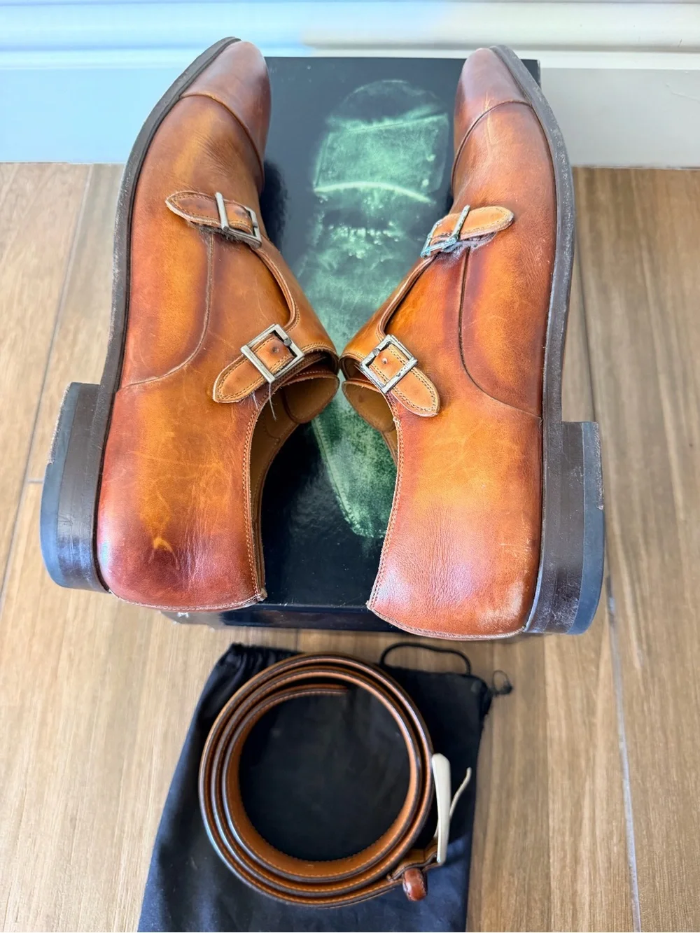 Magnanni Garrett double monk strap shoes with matching belt